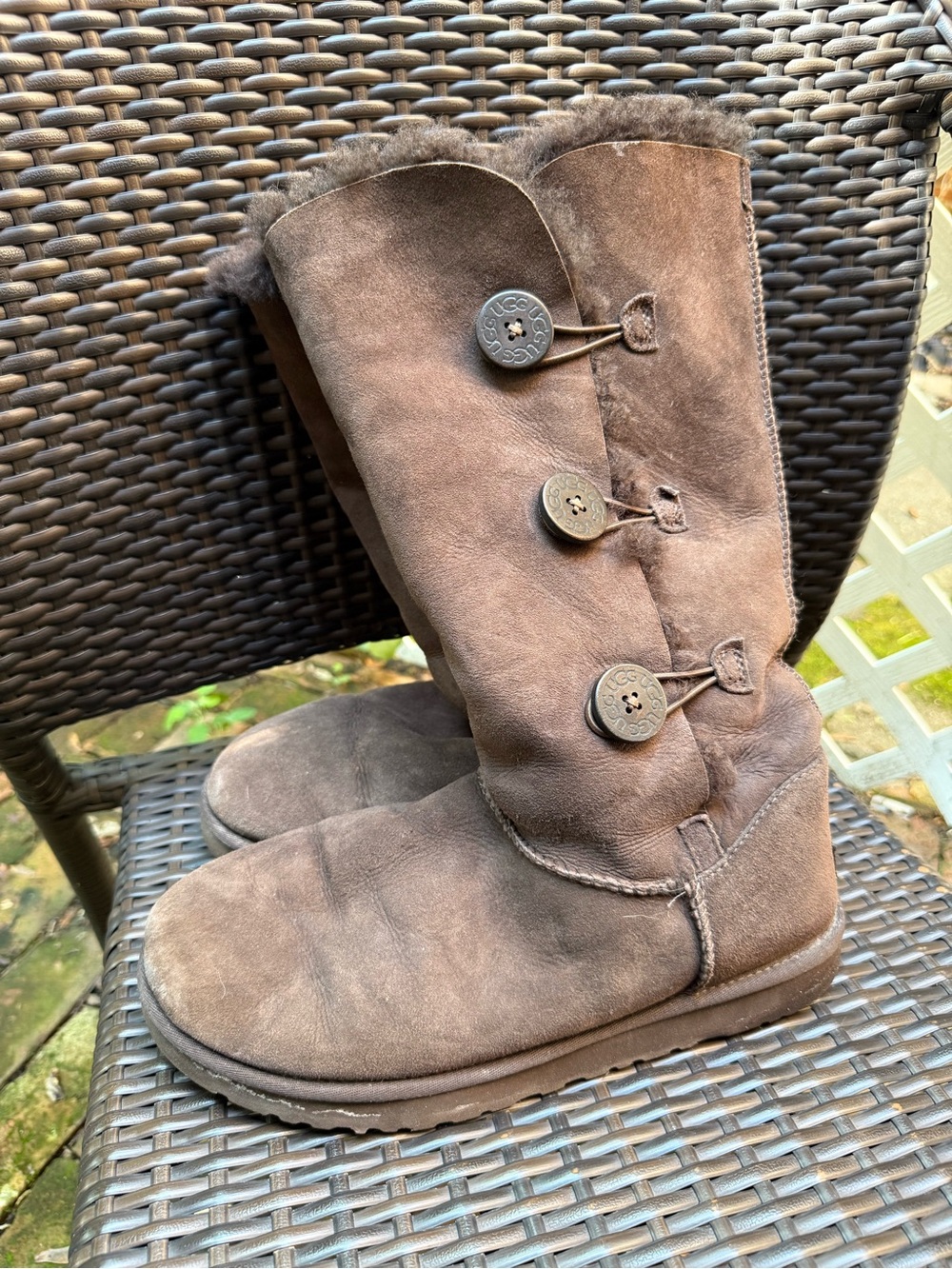 UGG Chocolate Button-Accent Tall Suede Boots